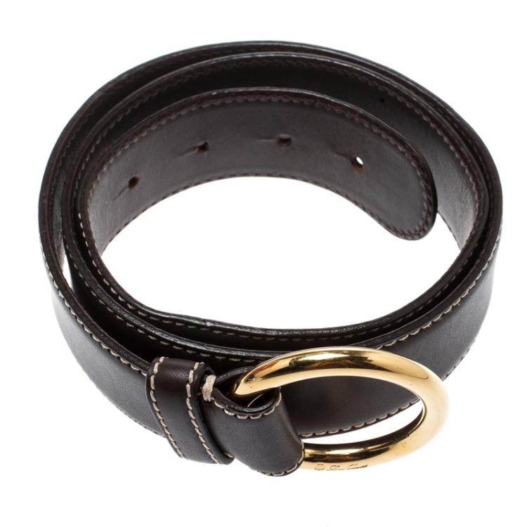 Pre Owned Loro Piana Brown Leather Stitched Belt 85CM