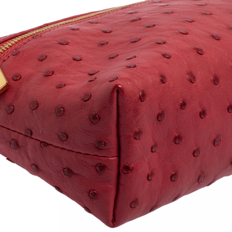 Pre Owned Loro Piana Fuchsia Ostrich Zip Pouch