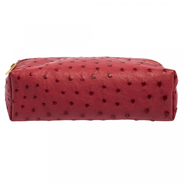 Pre Owned Loro Piana Fuchsia Ostrich Zip Pouch