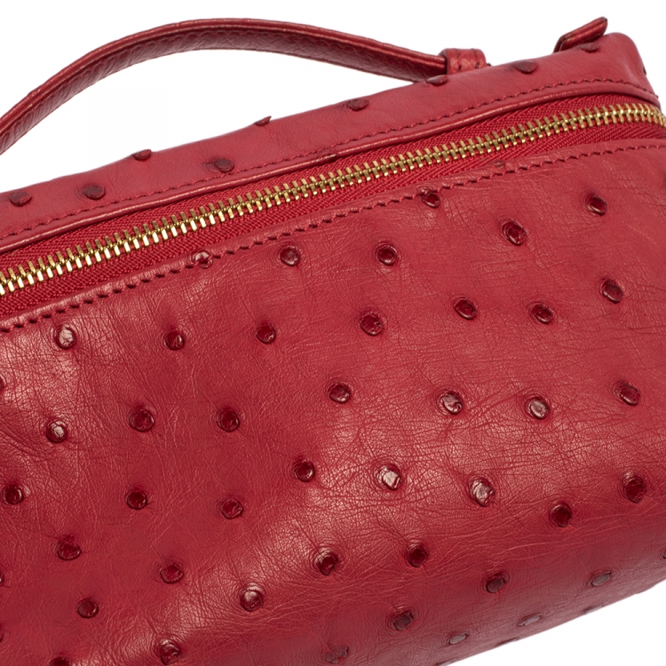 Pre Owned Loro Piana Fuchsia Ostrich Zip Pouch