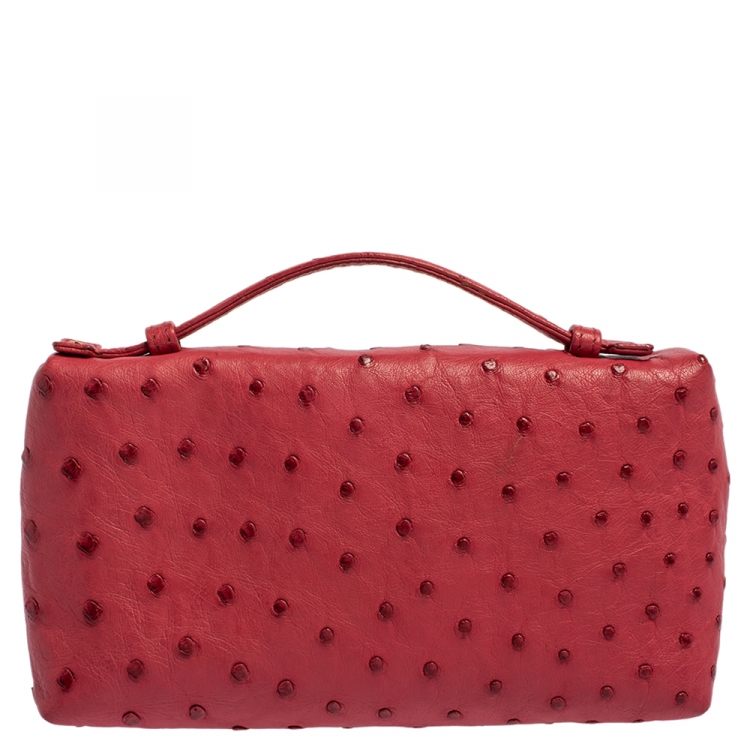 Pre Owned Loro Piana Fuchsia Ostrich Zip Pouch