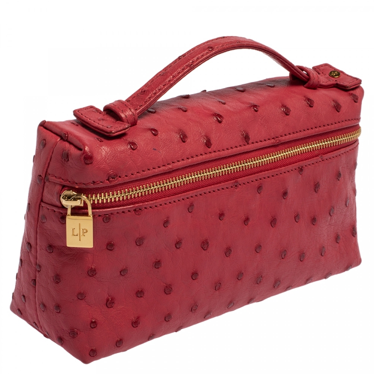 Pre Owned Loro Piana Fuchsia Ostrich Zip Pouch