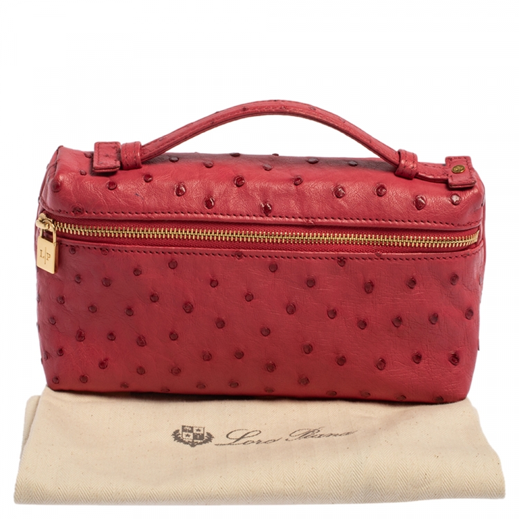 Pre Owned Loro Piana Fuchsia Ostrich Zip Pouch