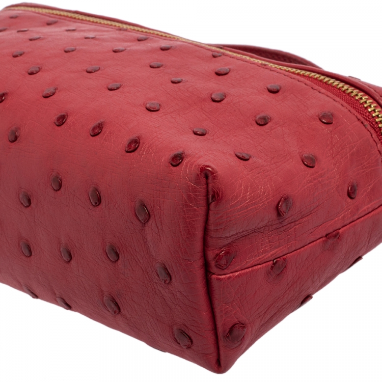 Pre Owned Loro Piana Fuchsia Ostrich Zip Pouch