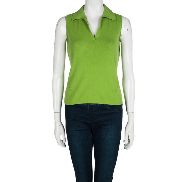 Pre Owned Loro Piana Green Knit Collared Sleeveless Top M