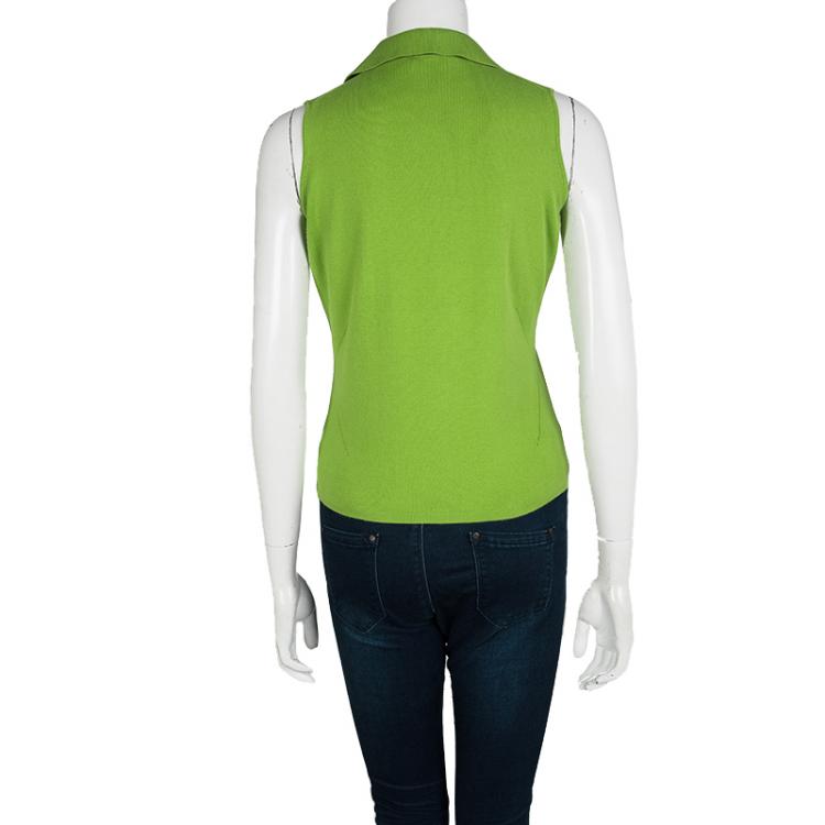 Pre Owned Loro Piana Green Knit Collared Sleeveless Top M