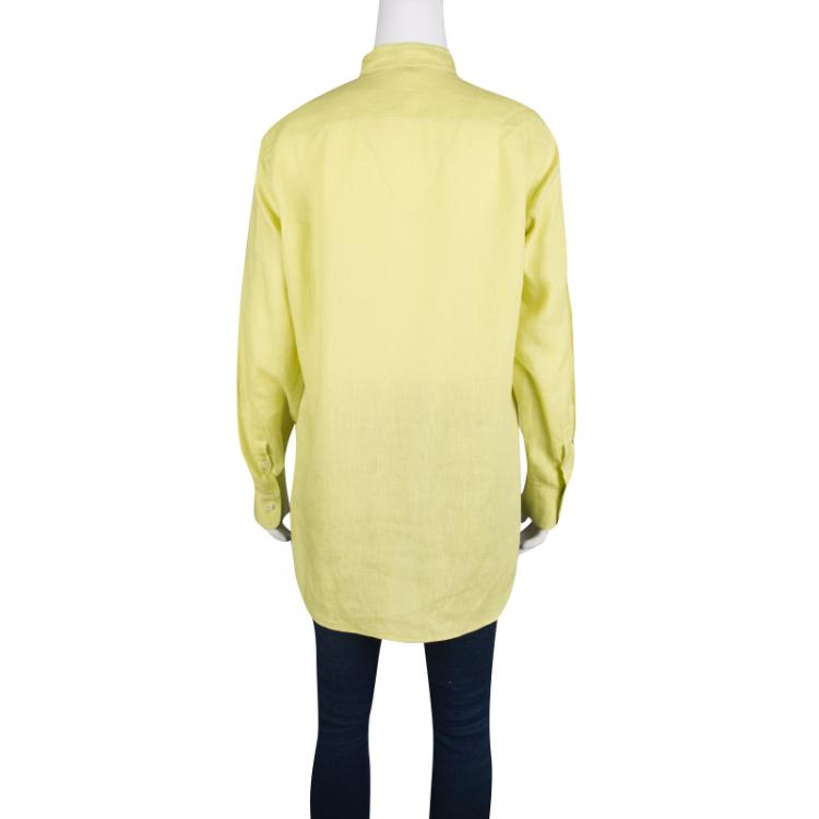 Pre Owned Loro Piana Yellow Linen Mandarin Collar Long Sleeve Button Front Shirt M