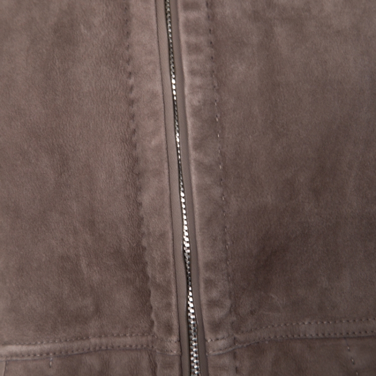Pre Owned Loro Piana Beige Suede Shearling Lined Sleeveless Hooded Bomber Jacket M