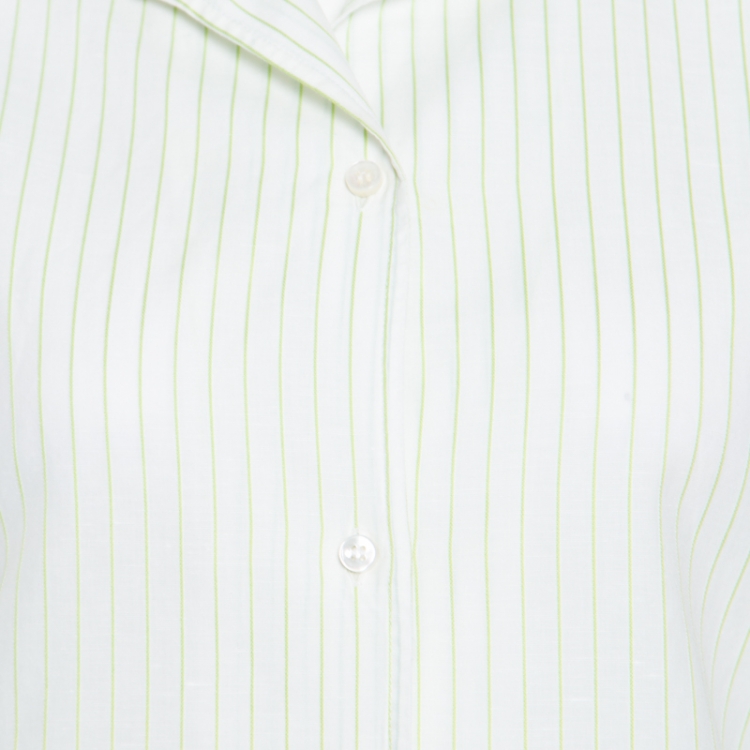 Pre Owned Loro Piana White and Green Striped Cotton Linen Long Sleeve Shirt M