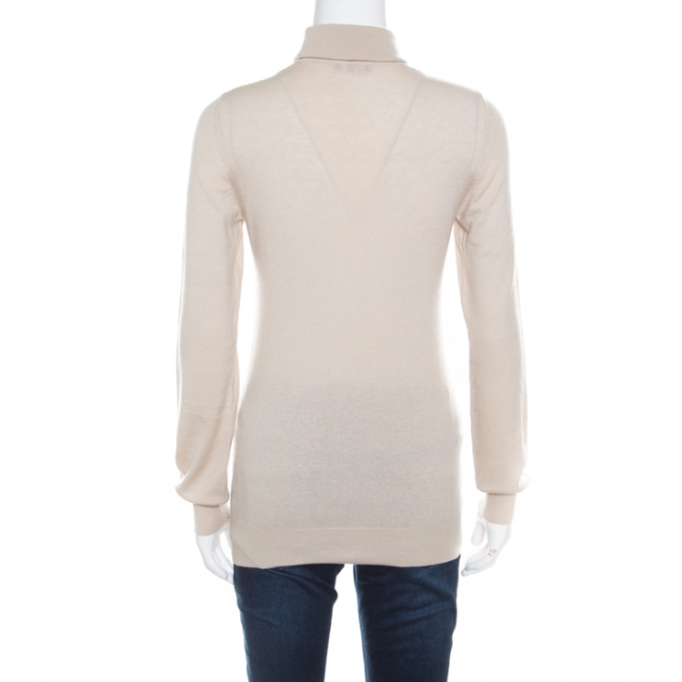 Pre Owned Loro Piana Beige Cashmere Turtle Neck Sweater S