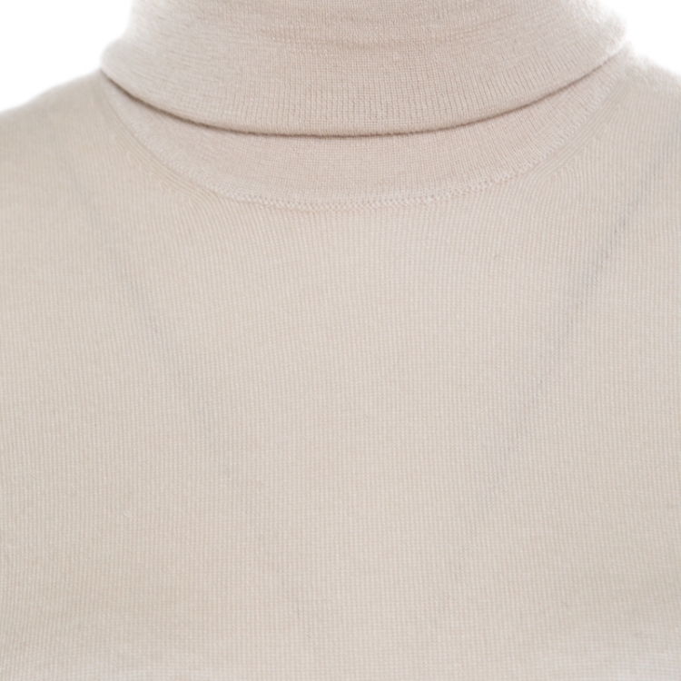Pre Owned Loro Piana Beige Cashmere Turtle Neck Sweater S
