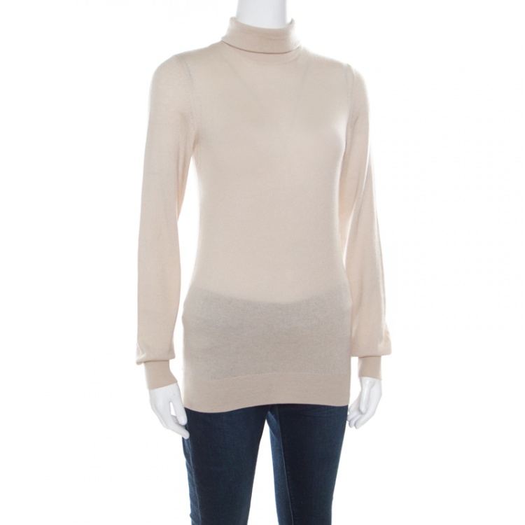 Pre Owned Loro Piana Beige Cashmere Turtle Neck Sweater S