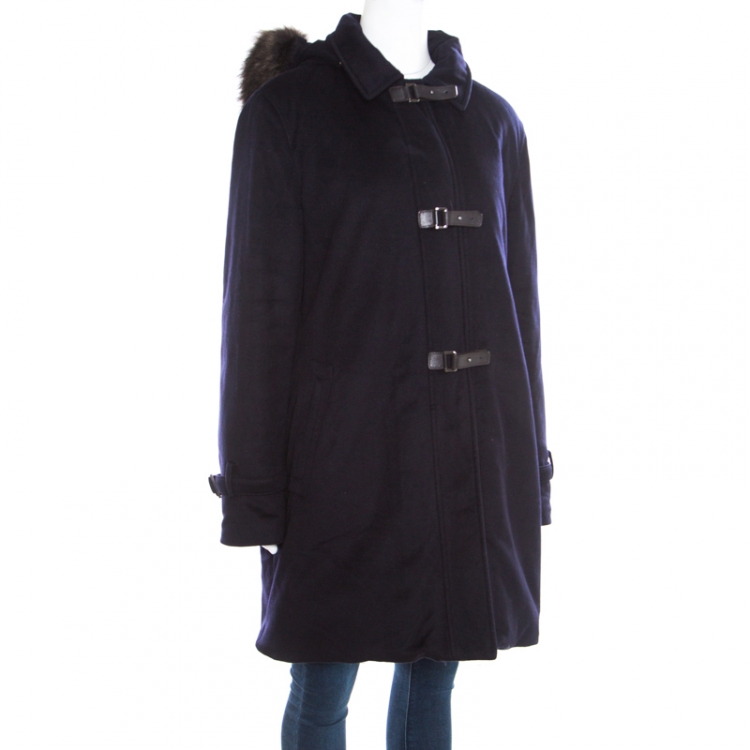 Pre Owned Loro Piana Navy Blue Cashmere Hooded Storm System Down Jacket L