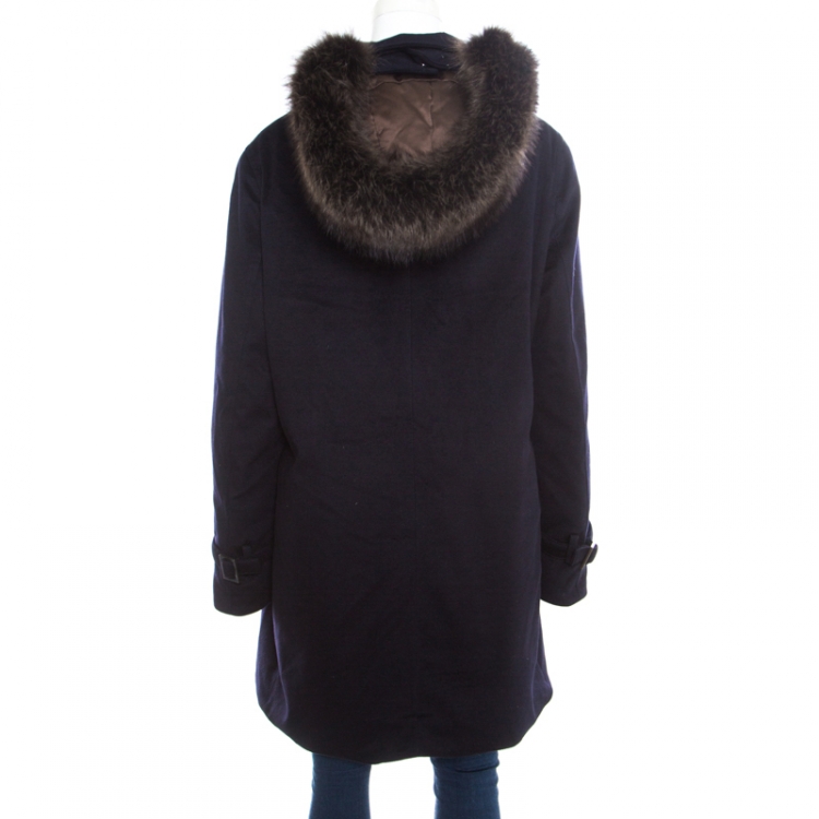 Pre Owned Loro Piana Navy Blue Cashmere Hooded Storm System Down Jacket L