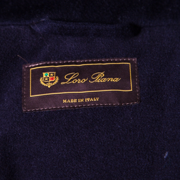 Pre Owned Loro Piana Navy Blue Cashmere Hooded Storm System Down Jacket L