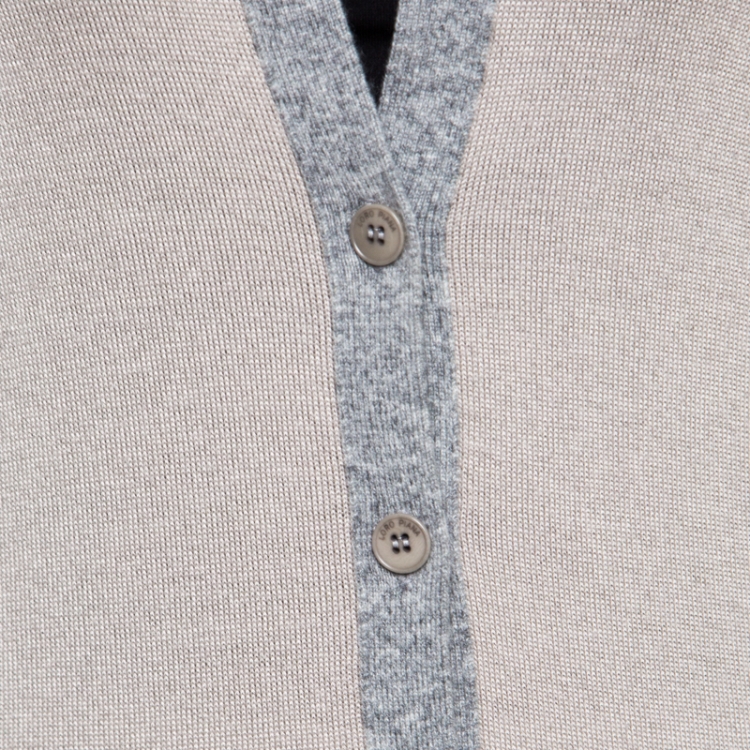 Pre Owned Loro Piana Beige Contrast Trim Detail Cashmere and Silk Cardigan M
