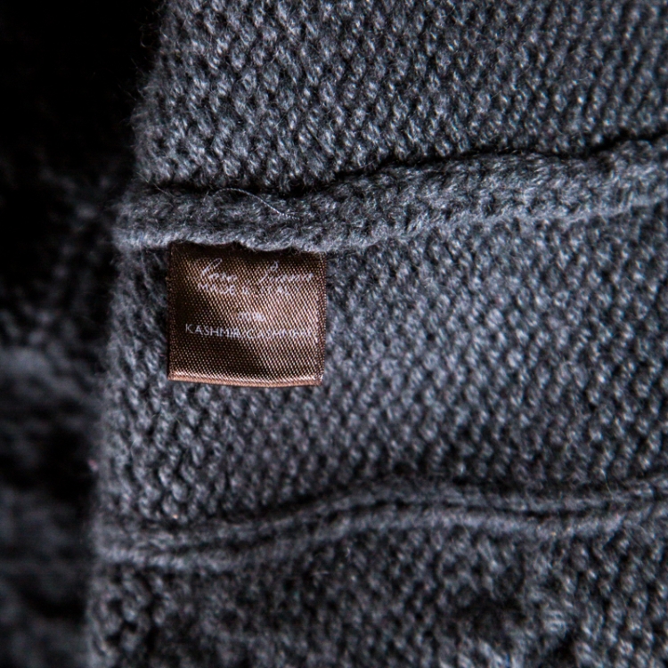 Pre Owned Loro Piana Grey Chunky Cable Knit Open Front Cardigan L