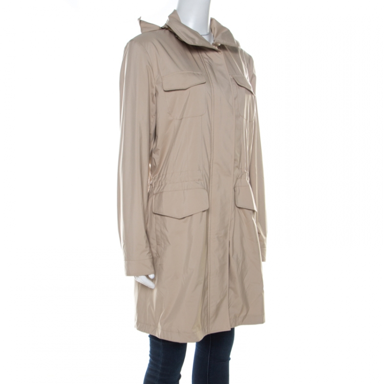 Pre Owned Loro Piana Storm System Beige Elasticized Waist Hooded Jacket M