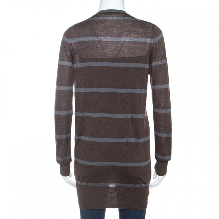Pre Owned Loro Piana Brown Striped Cashmere Button Front Cardigan M