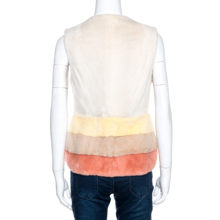 Pre Owned Loro Piana Cream Mink Fur Sleeveless Jacket M