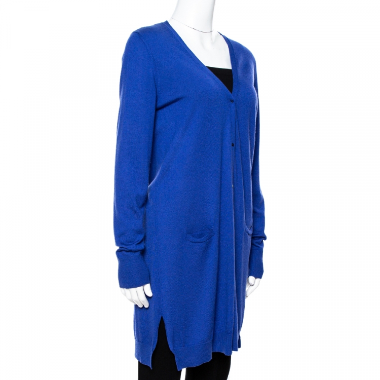 Pre Owned Loro Piana Blue Cashmere Button Front Cardigan L