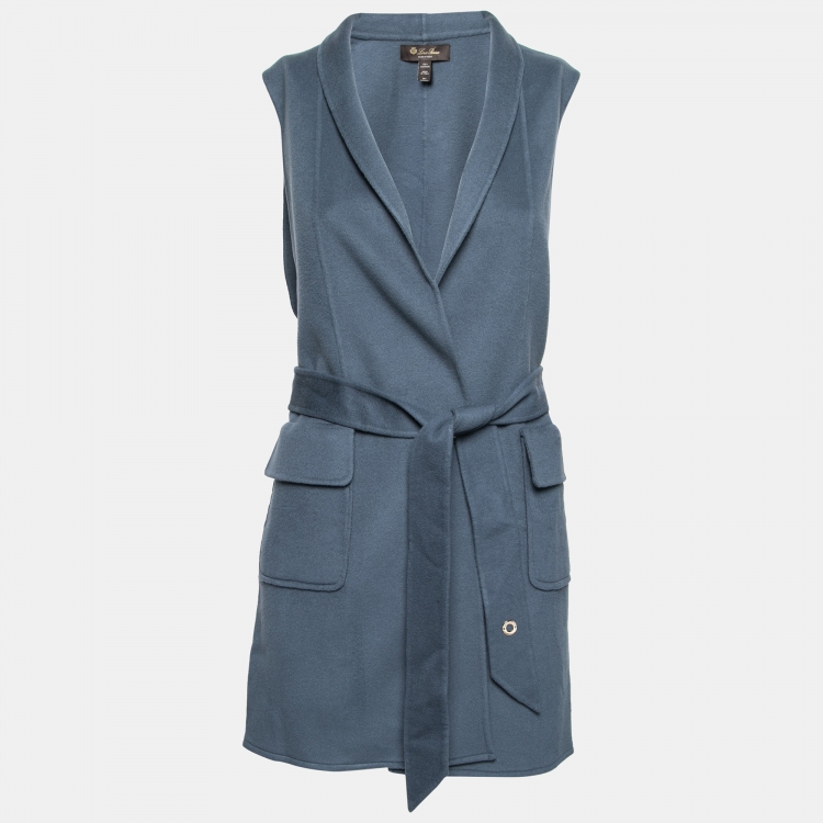 Pre Owned Loro Piana Dusty Blue Cashmere Belted Sleeveless Vest M