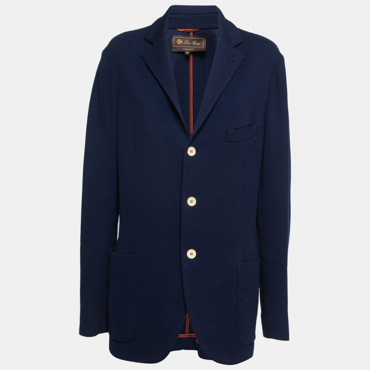 Pre Owned Loro Piana Navy Blue Cotton Pique Single-Breasted Blazer XL