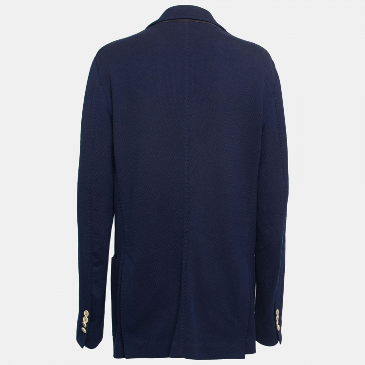 Pre Owned Loro Piana Navy Blue Cotton Pique Single-Breasted Blazer XL