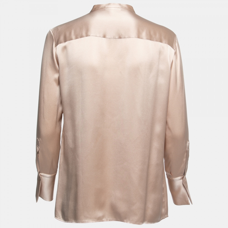 Pre Owned Loro Piana Champagne Pink Silk Round Collar Blouse M