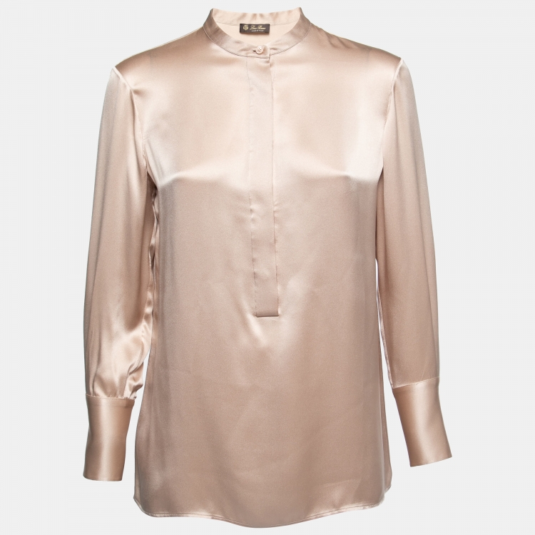 Pre Owned Loro Piana Champagne Pink Silk Round Collar Blouse M