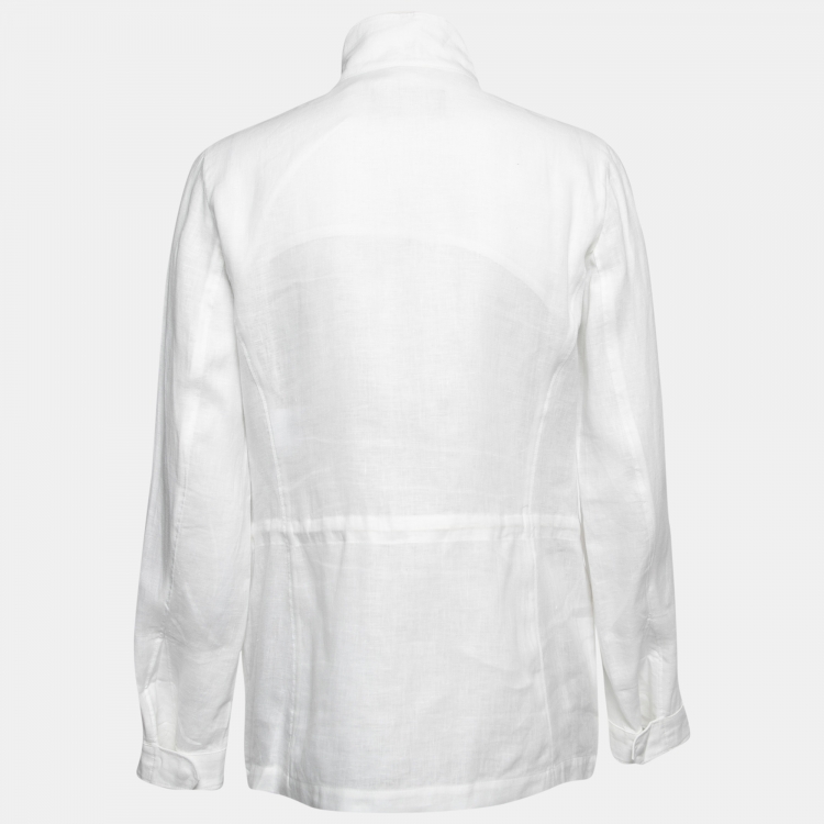 Pre Owned Loro Piana White Linen Traveller Zip-Up Jacket S
