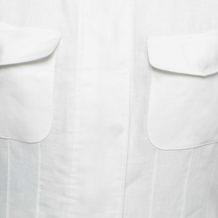 Pre Owned Loro Piana White Linen Traveller Zip-Up Jacket S