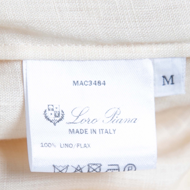 Pre Owned Loro Piana Beige Linen Round Neck Button Front Shirt M