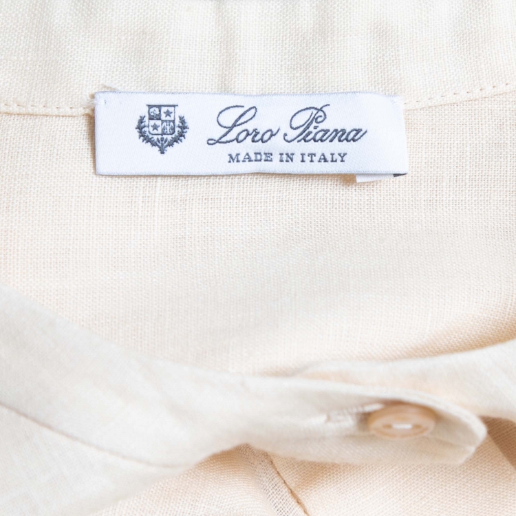 Pre Owned Loro Piana Beige Linen Round Neck Button Front Shirt M