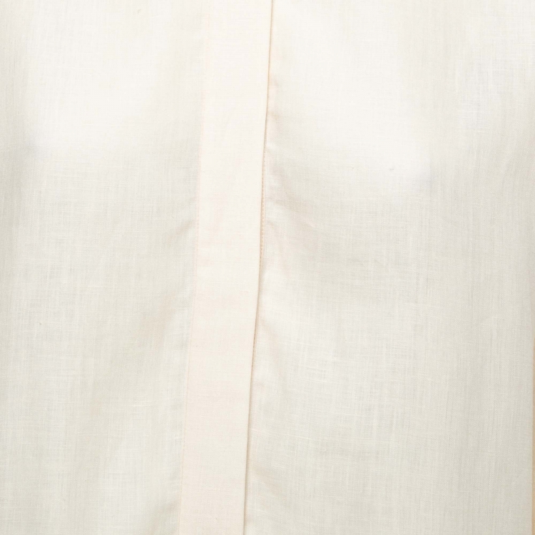 Pre Owned Loro Piana Beige Linen Round Neck Button Front Shirt M