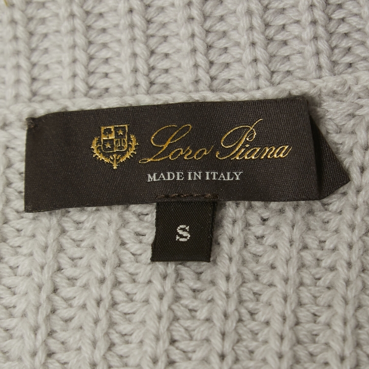 Pre Owned Loro Piana Ivory/Grey Cashmere Zip-Up Jacket S