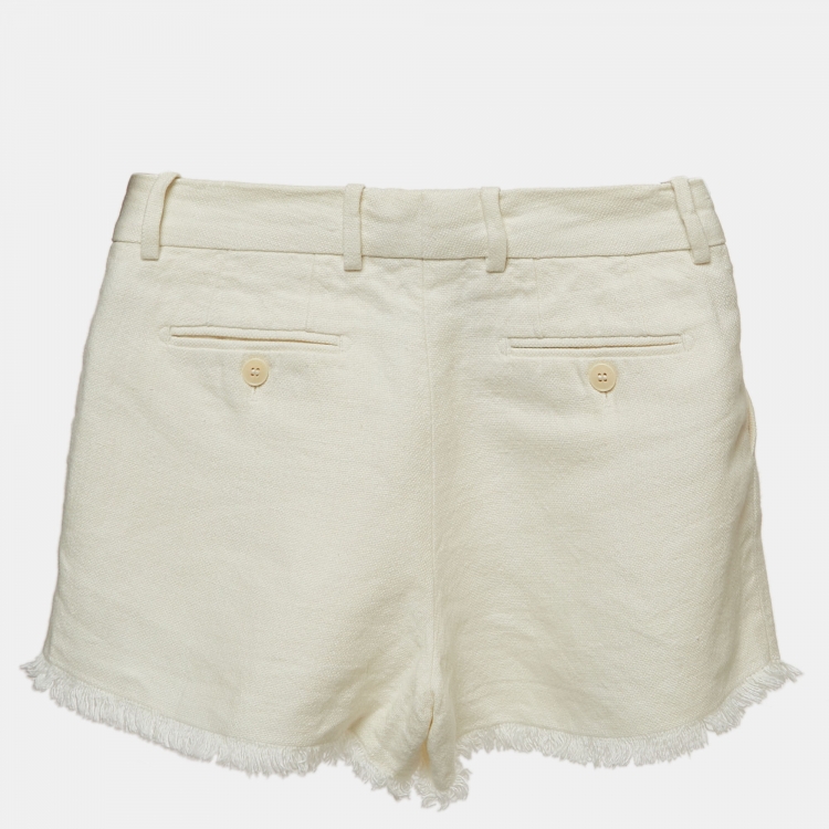 Pre Owned Loro Piana Cream Linen Pleat Detail Shorts S