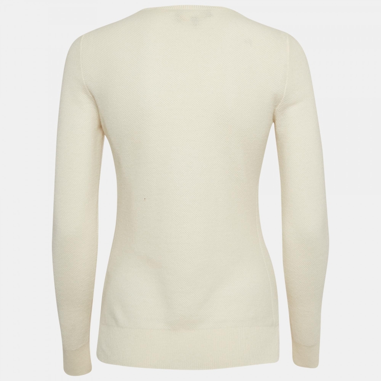 Pre Owned Loro Piana Cream Cashmere Knit Crew Neck Sweater S