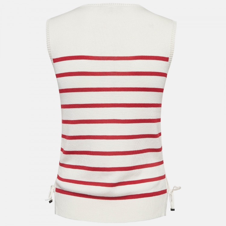 Pre Owned Loro Piana White Striped Knit Round Neck Vest S