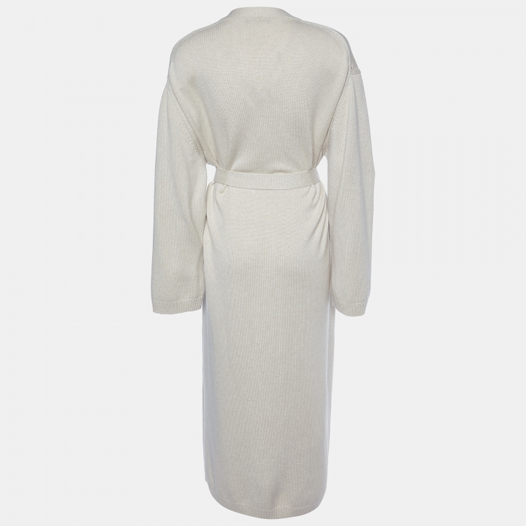 Pre Owned Loro Piana Beige Cashmere Knit Belted Long Cardigan M