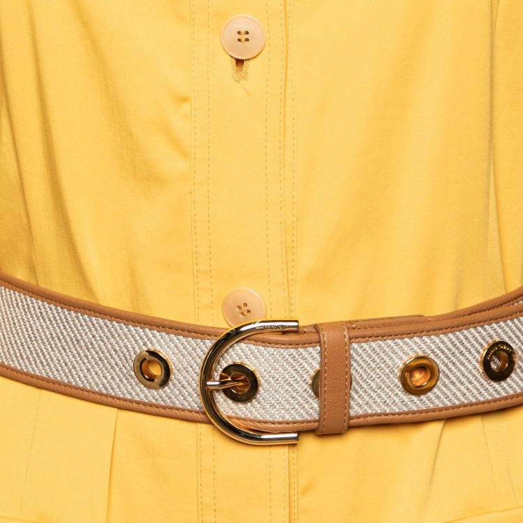 Pre Owned Loro Piana Yellow Cotton Belted Coat Dress M