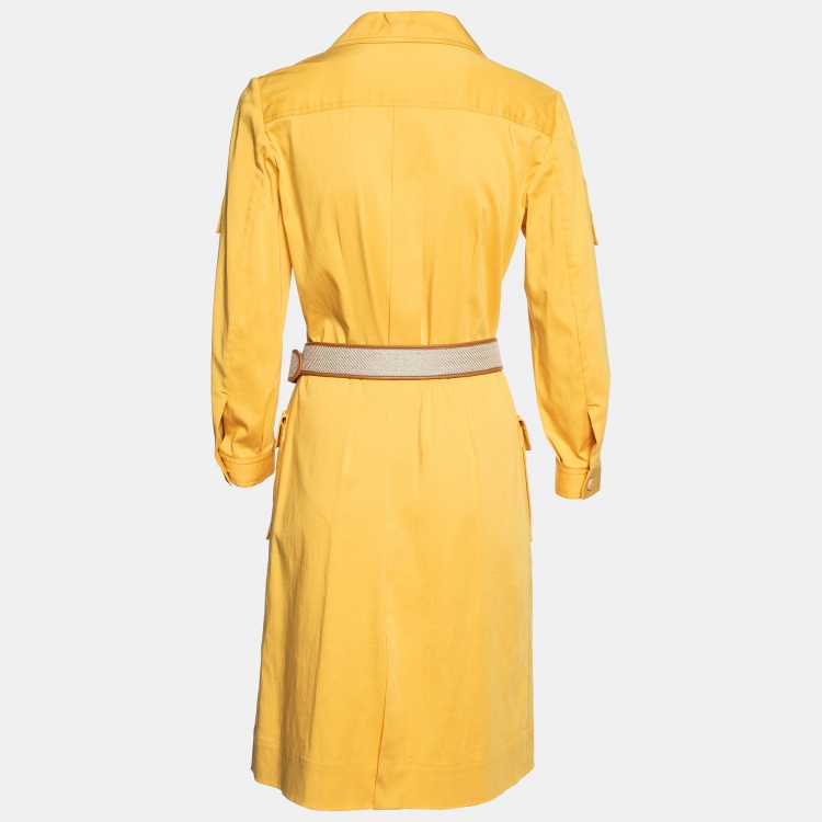 Pre Owned Loro Piana Yellow Cotton Belted Coat Dress M