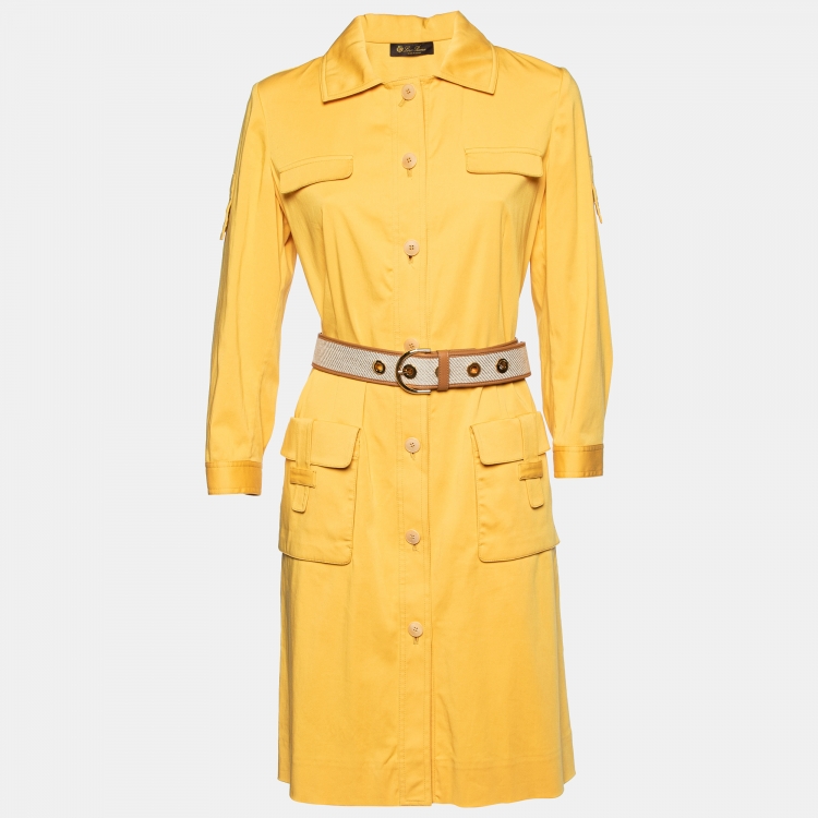 Pre Owned Loro Piana Yellow Cotton Belted Coat Dress M
