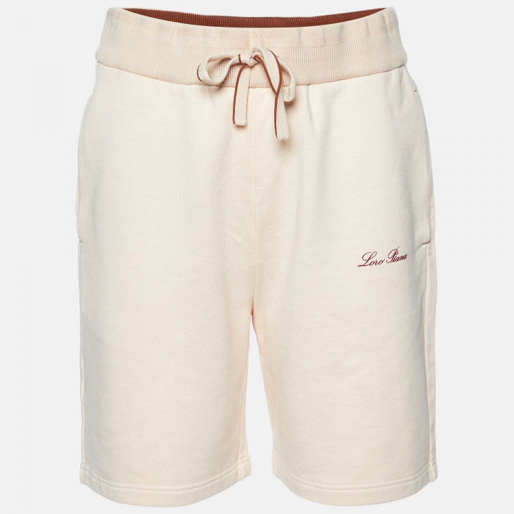 Pre Owned Loro Piana Peach Logo Print Cotton Shorts XS