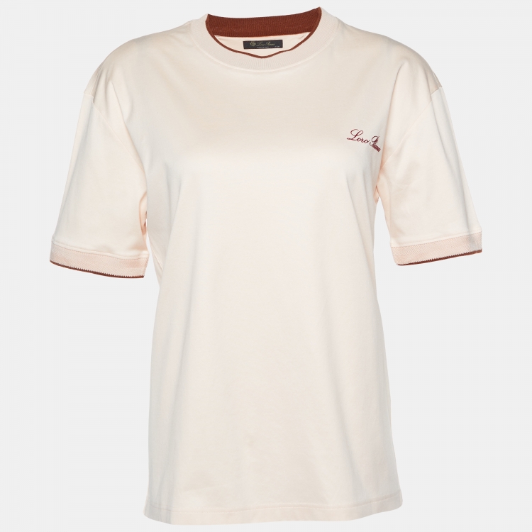 Pre Owned Loro Piana Peach Logo Print Cotton Crew Neck T-Shirt XXS 