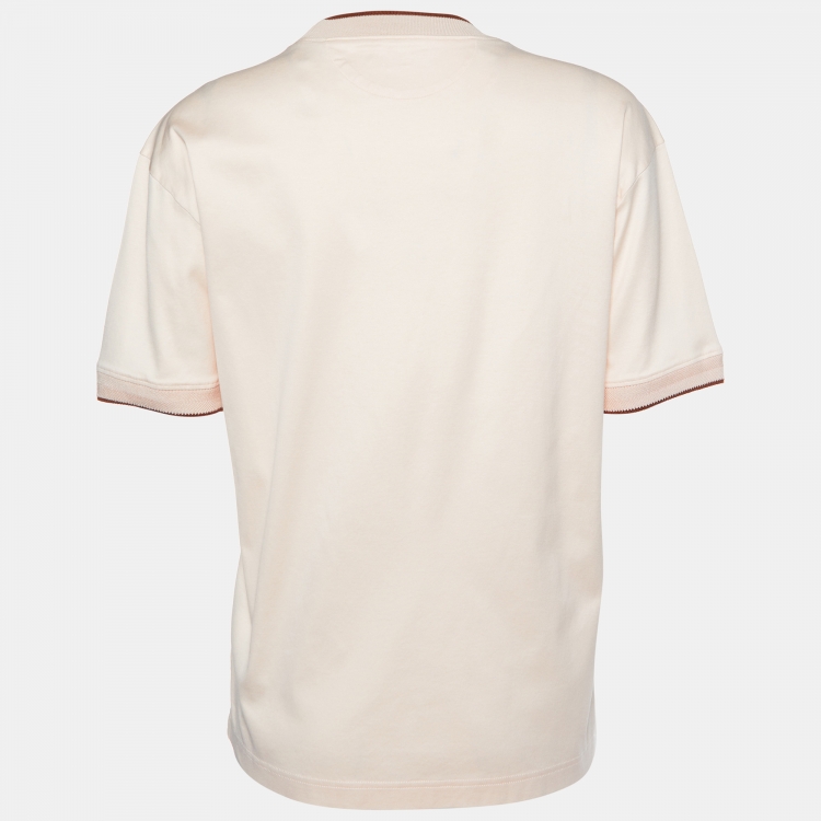 Pre Owned Loro Piana Peach Logo Print Cotton Crew Neck T-Shirt XXS 