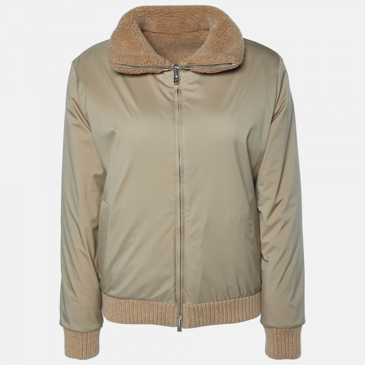 Pre Owned Loro Piana Brown Cashfur Green Storm System Reversible Jacket S