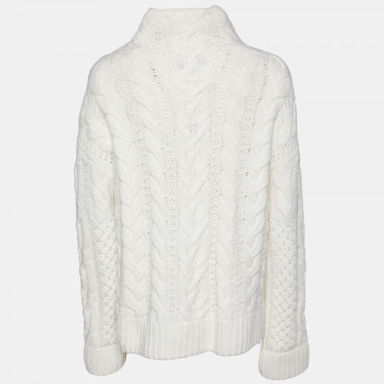 Pre Owned Loro Piana Off White Cashmere Cable Knit Sweater M