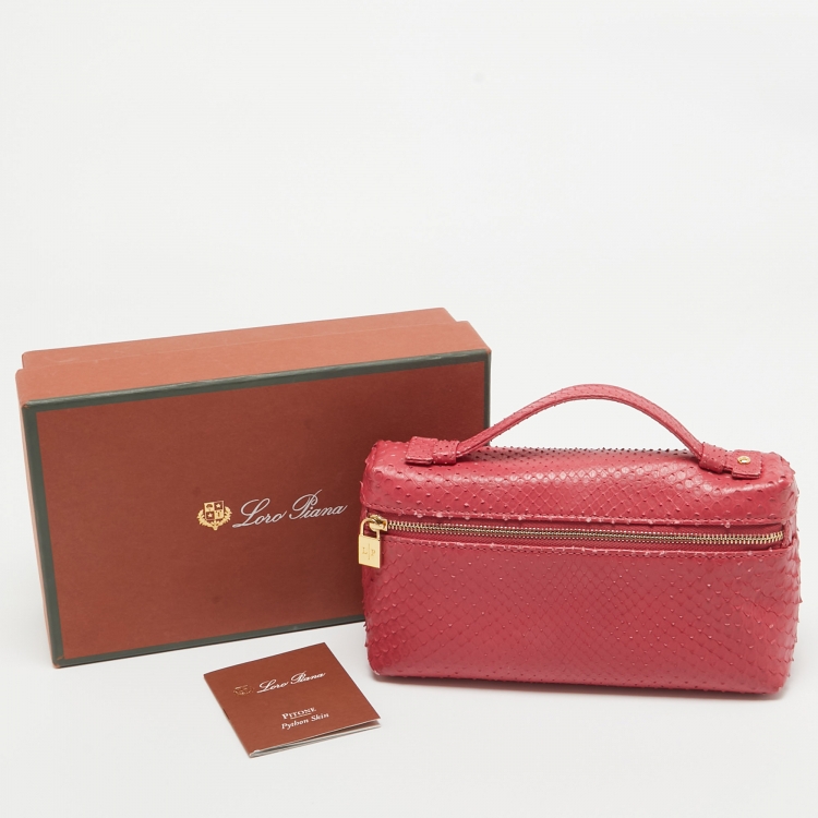 Pre Owned Loro Piana Pink Python Zip L19 Pouch