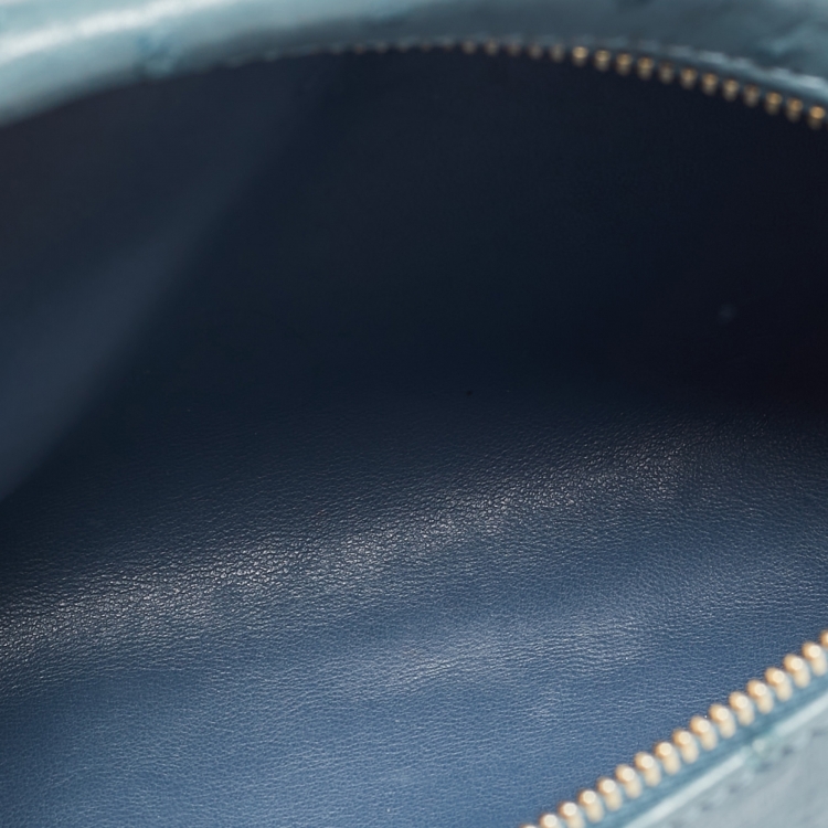 Pre Owned Loro Piana Teal Ostrich Zip L19 Pouch